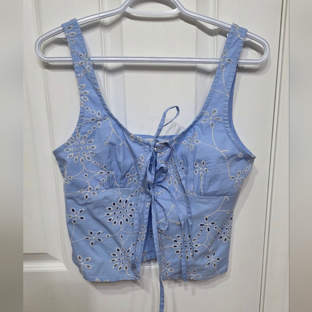 Sim & Sam Blue Crop Tie Front Tank Top